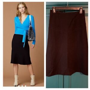 Diane Von Furstenberg Black Midi Wool Skirt A line sz 2